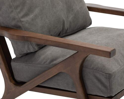 Mid Century Modern Accent Armchair Grey Fabric Upholstery Solid Wood Frame