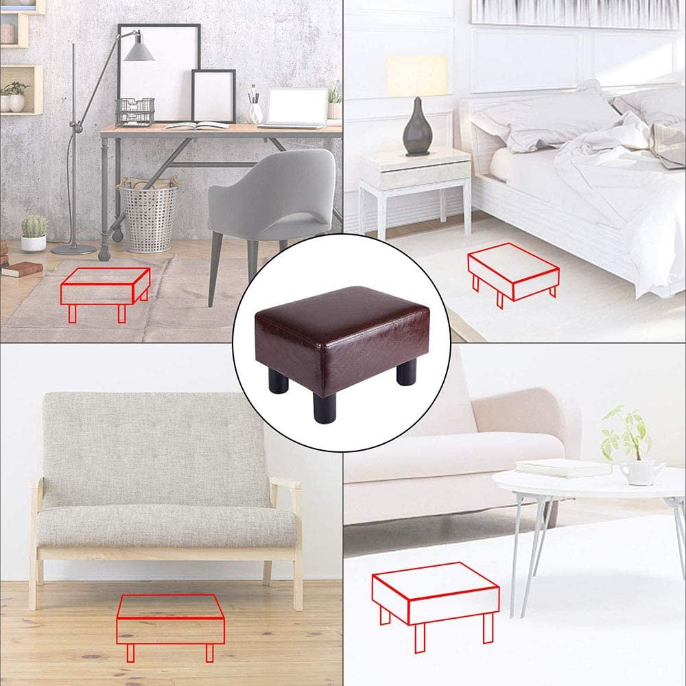 Modern Small Faux PU Leather Footstool Ottoman Footrest Stool Seat Chair Foot Stool,Brown-A
