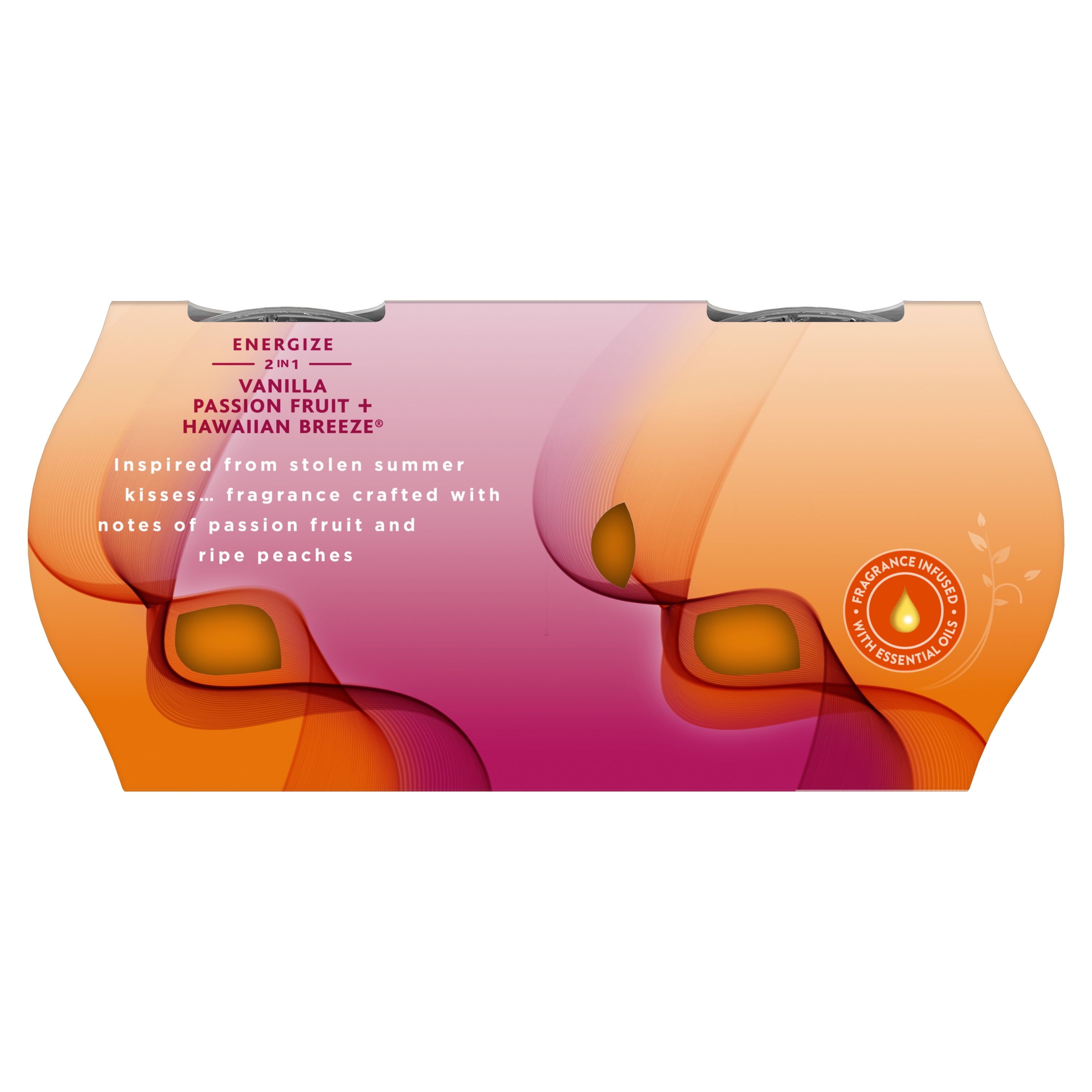 Glade 2in1 Jar Candle 2 ct, Hawaiian Breeze & Vanilla Passion Fruit, 6.8 oz. Total, Air Freshener, Wax Infused with Essential Oils