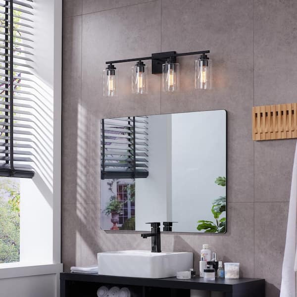 30 in. 4-Light Black Vanity Light with Clear Glass Shades