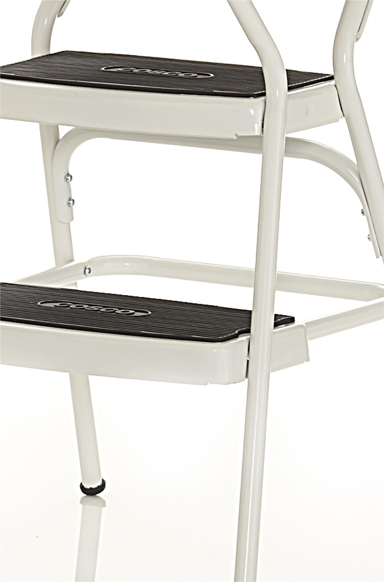 COSCO Stylaire Retro Chair + Step Stool with flip-up seat (white, one pack)