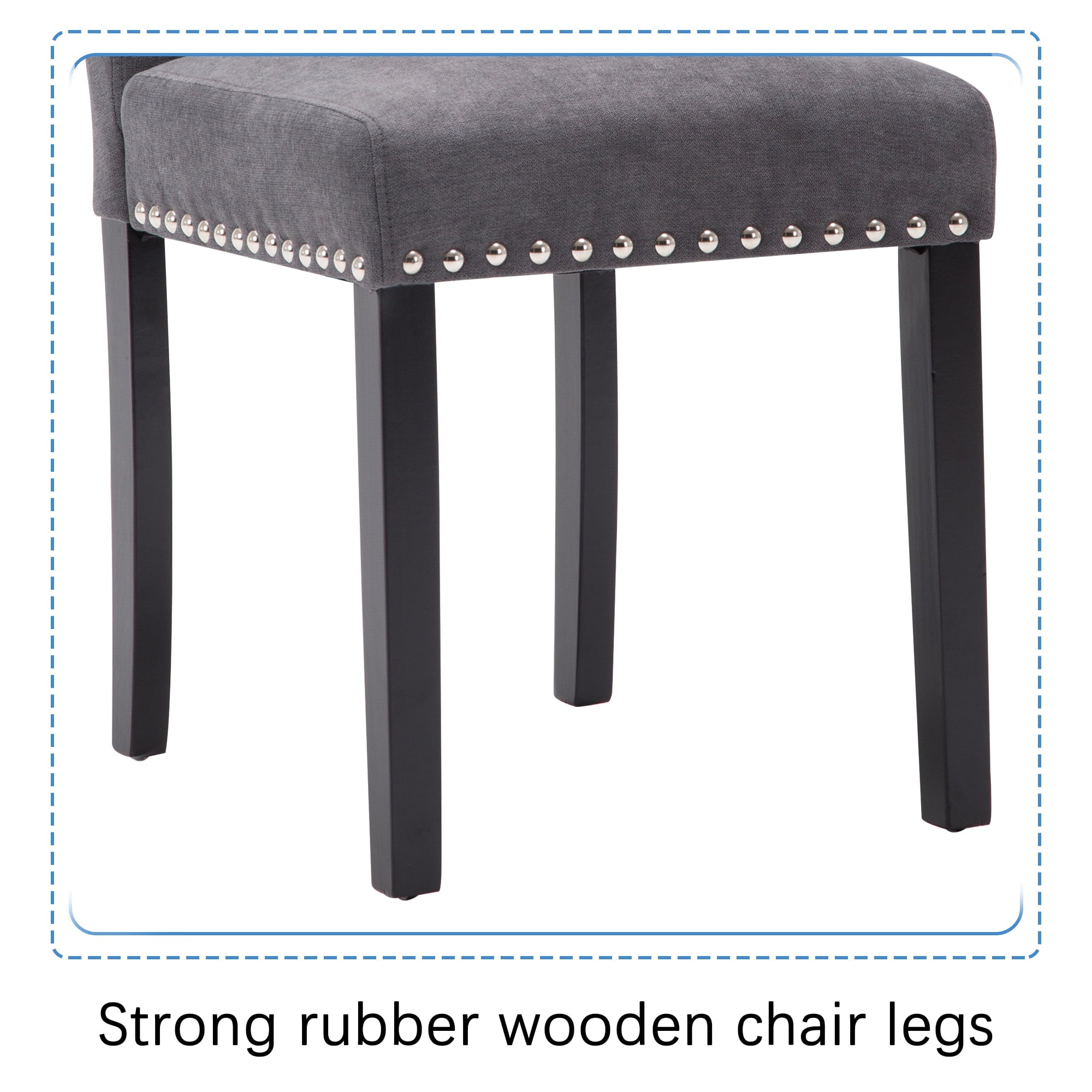 Fabric Upholstered Dining Chair with Silver Nailhead Trim in Gray, Set of 2