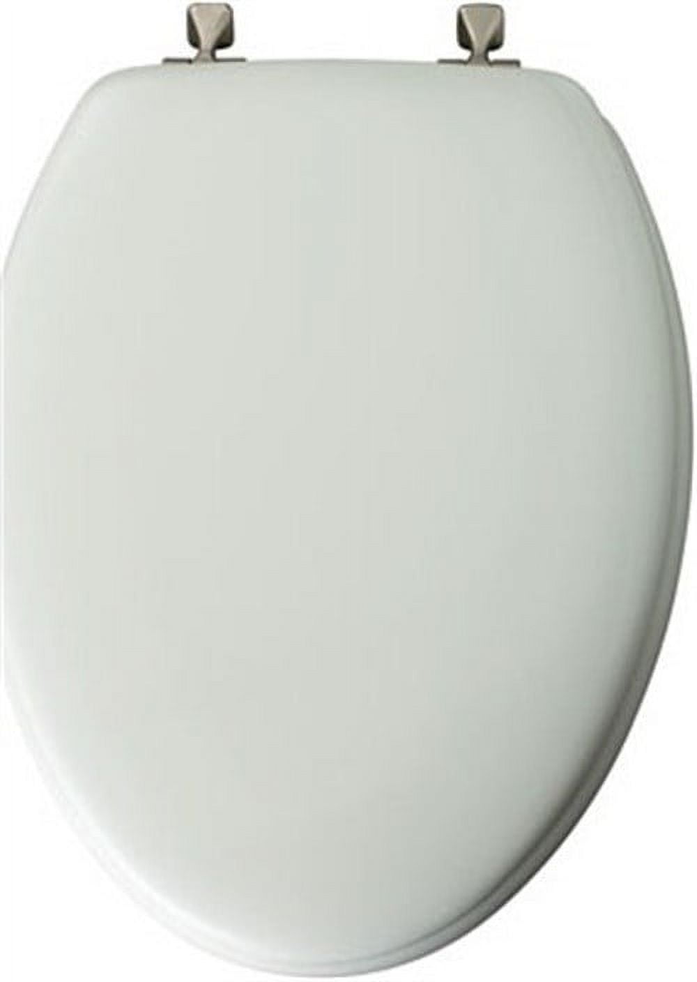 Mayfair Edgewater? Elongated Enameled Wood Toilet Seat in White with STA-TITE? Seat Fastening System? and Brushed Nickel Hinge