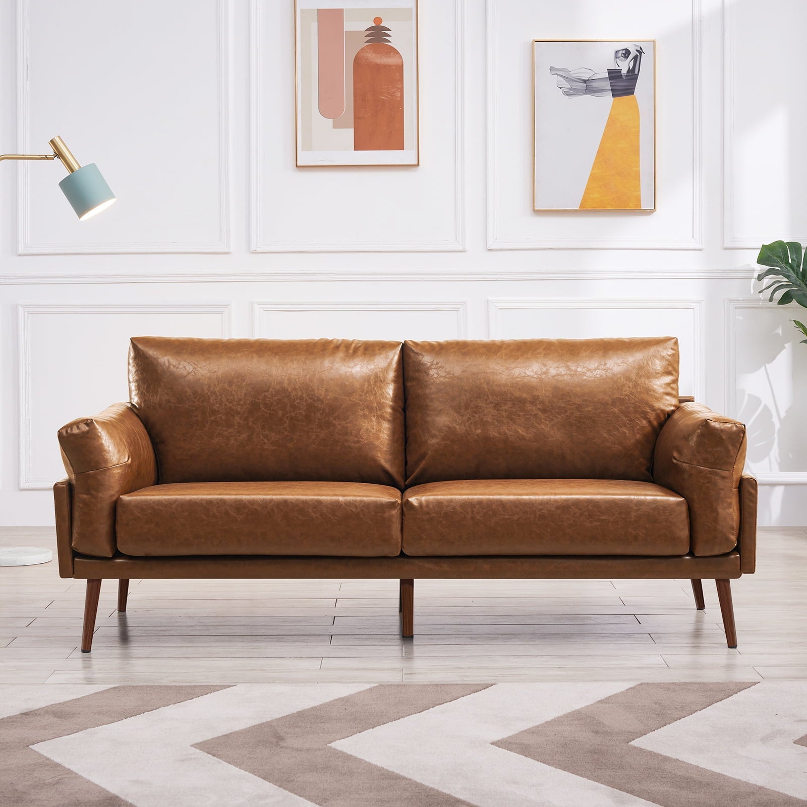 Vonanda Mid Century Modern Sofa Couch, Faux Leather Couch, 3 Seat Couch Soft, 72'' Small Couch for Small Spaces, Sofa for Living room, Compact Apartment, House,Condo, Loft, Bungalow,Brown Sofa,Caramel
