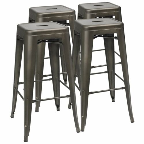 30 Inches 4 Metal Bar Stools Stackable High Backless Lightweight Rubber Feet
