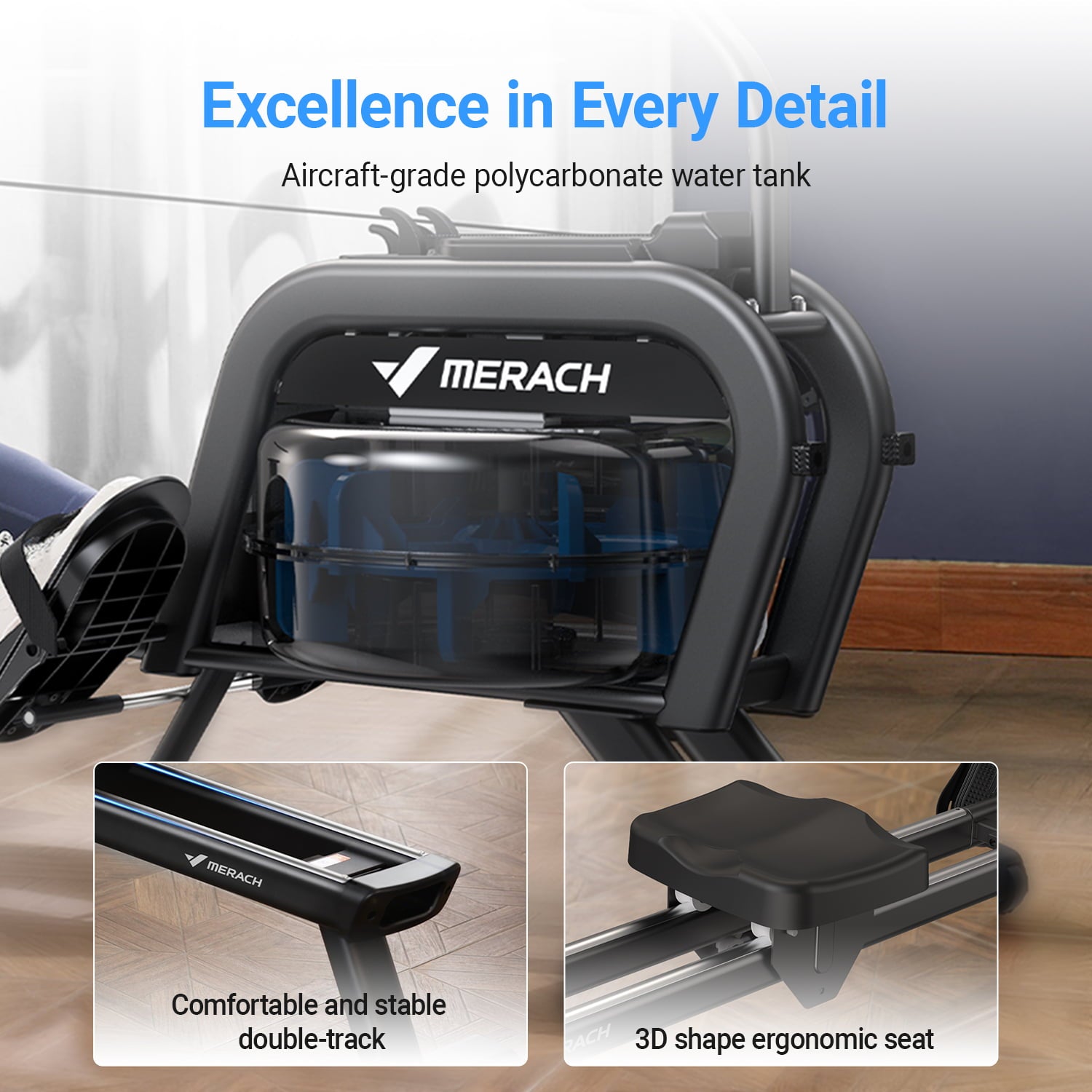 MERACH Water Rowing Machine 16 Levels Magnetic Auto Resistance 350lb Max Weight Rower for Home