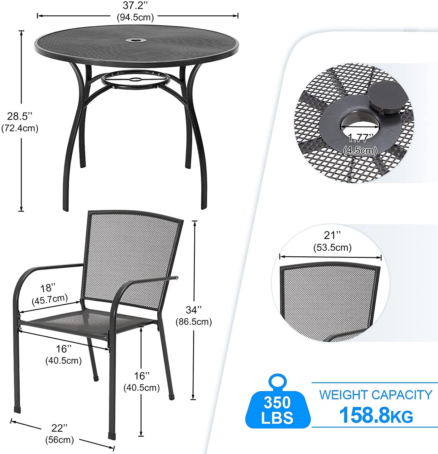 AECOJOY 5-Piece Patio Metal Dining Set with Round Table Dark Gray 4-Persons