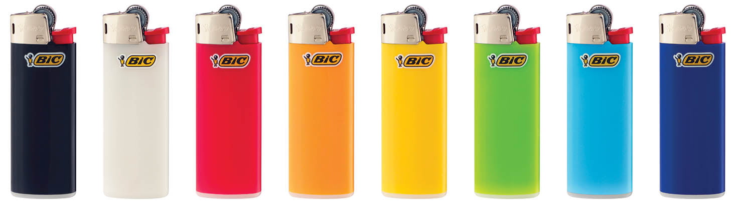 BIC Mini Lighter, Classic Collection, Assorted Black, White, Red, Orange, Green, Yellow, Light Blue and Dark Blue Unique Lighter Colors, 50 Count Tray of Lighters