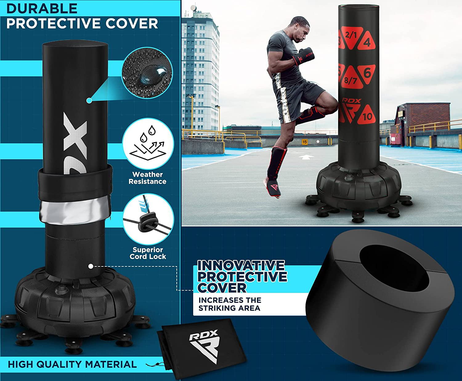 RDX Free Standing Punching Bag with Gloves, 6FT XXL Heavy Duty Adult RONIN Target Pedestal Bag Set, Green