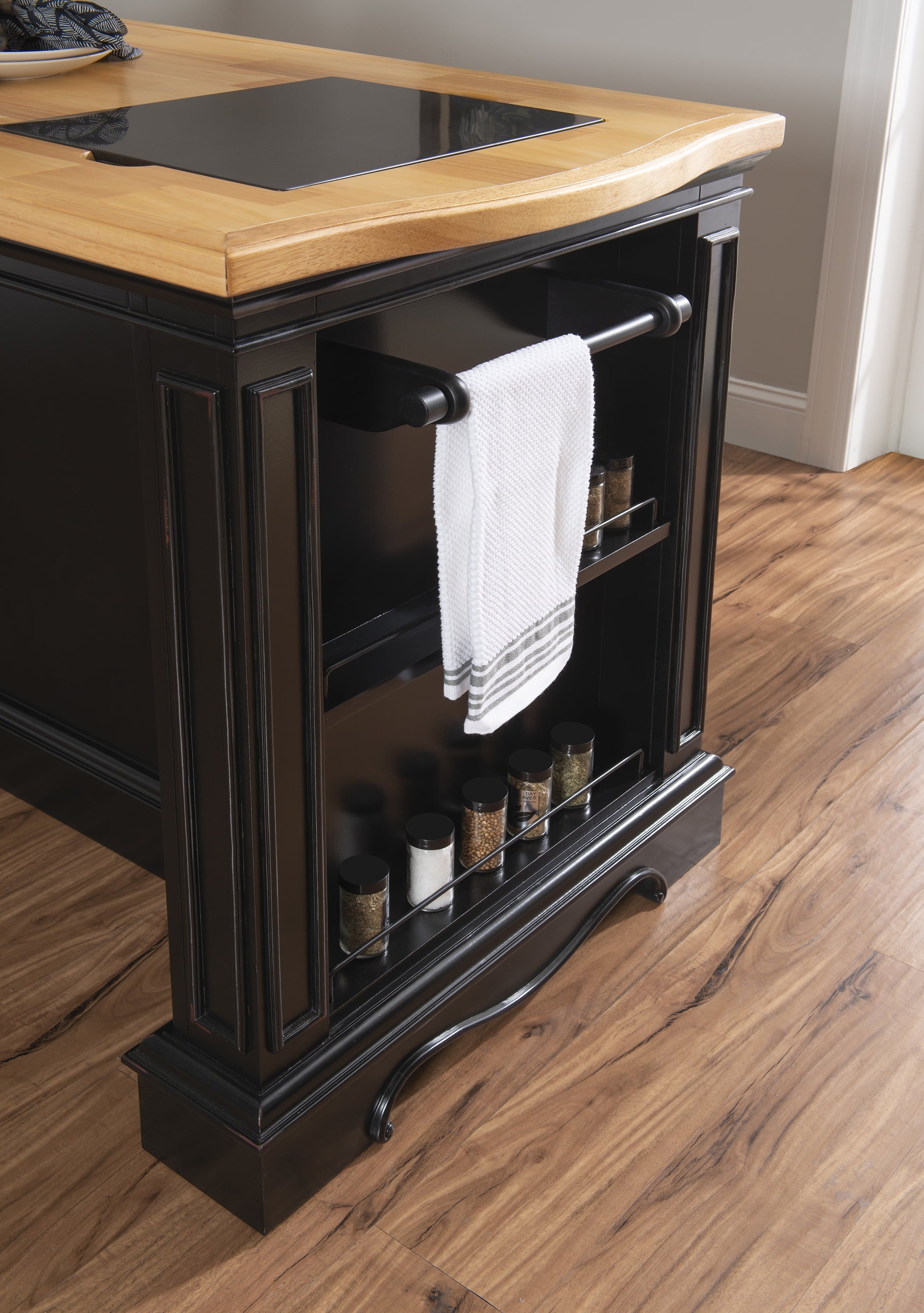 Pennfield Kitchen Island with Black Granite Removable Cutting Surface, Black and Natural