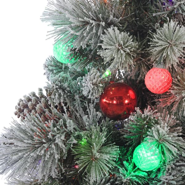 4.5 ft. Pre-Lit Flocked Hard Needle Pine Artificial Christmas Tree with Pine Cones and Ornaments