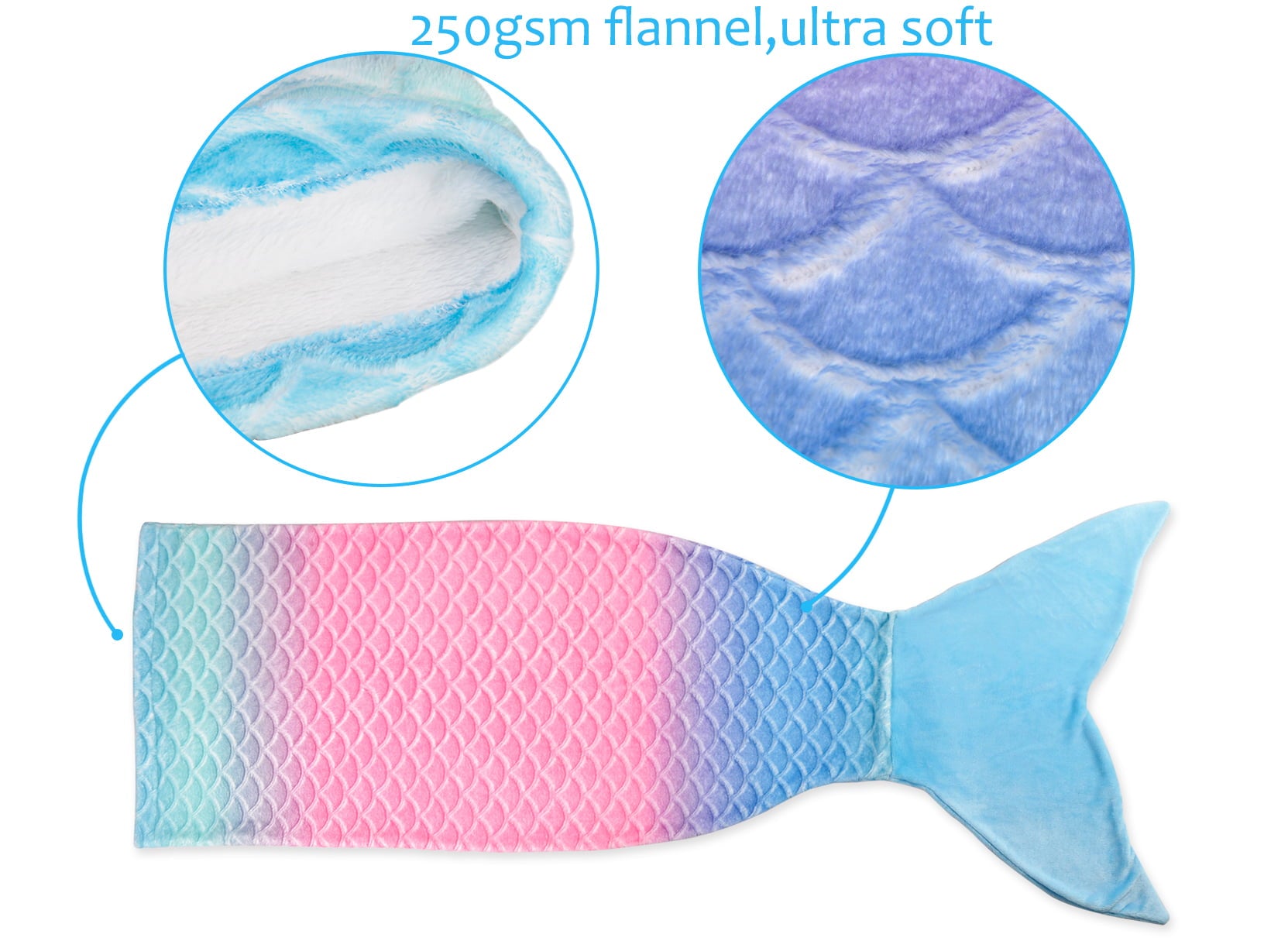 Catalonia Kids Mermaid Tail Blanket,Super Soft Plush Flannel Sleeping Snuggle Blanket for Girls,Rainbow Ombre,Fish Scale Pattern,Gift Idea,61