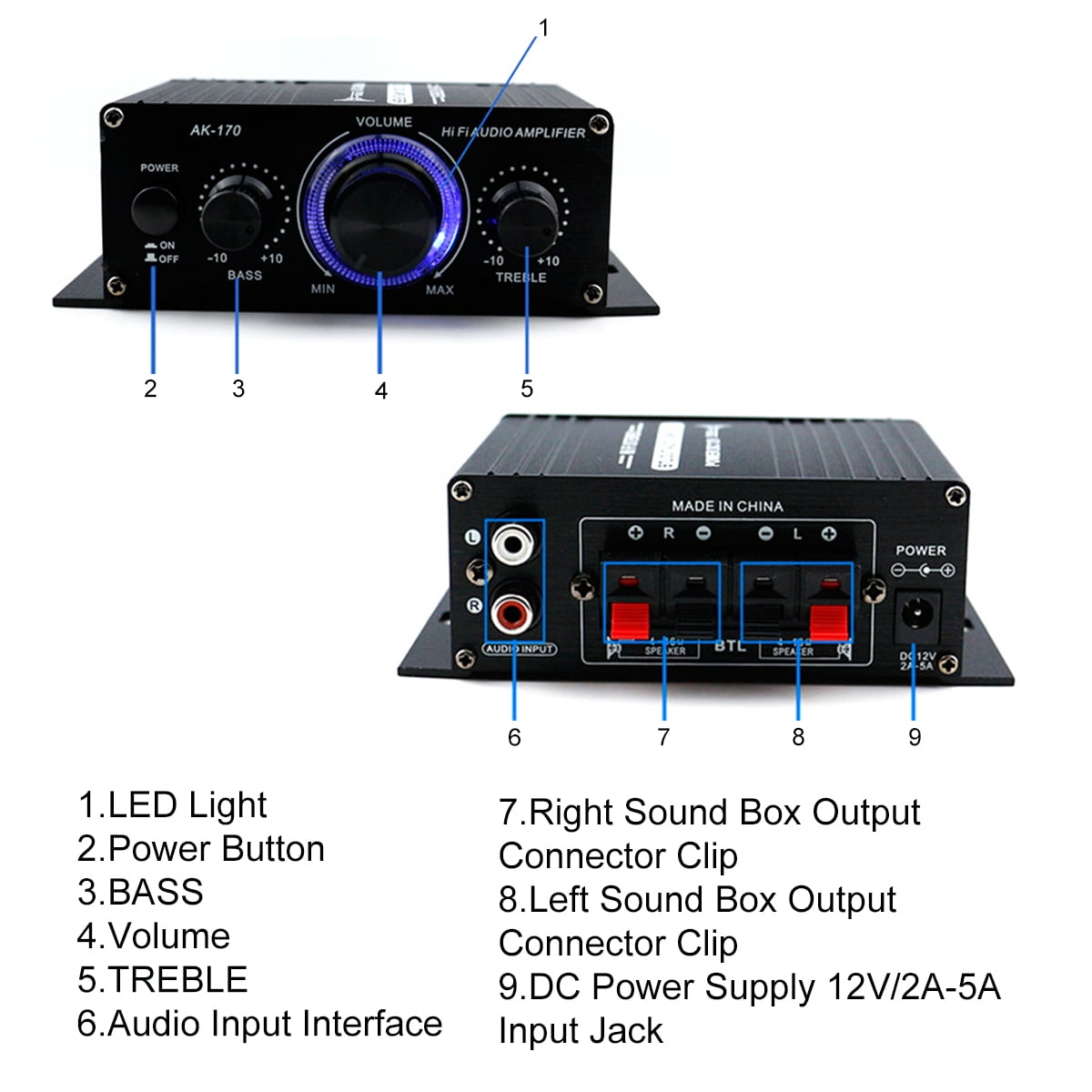 2 Channel Car Stereo Amplifier - 400W Dual Channel High Power Audio Sound Auto Small Speaker Amp with LED Light and Remote Control, Support SD/USB/MP3/FM/Radio