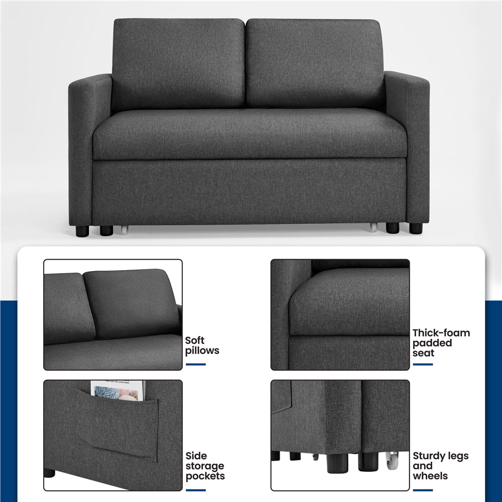 Topeakmart Convertible Sofa Bed Sleeper Sofa Trundle Loveseat with Pull-out Trundle Bed, Dark Gray