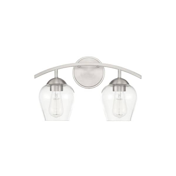 16 in. W x 9.87 in. H 2-Light Brushed Nickel Bathroom Vanity Light with Clear Glass Shades