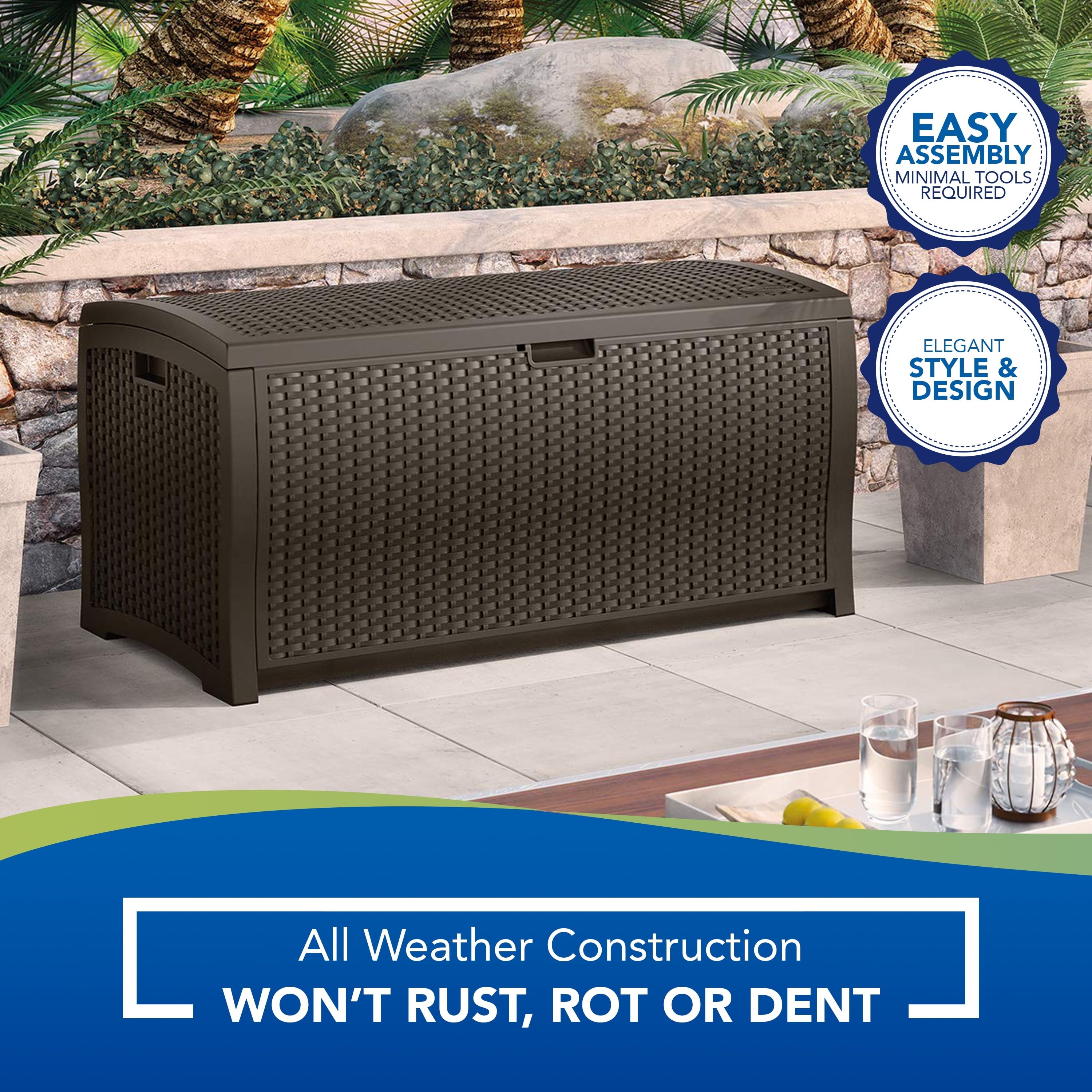 Suncast Resin 99-Gallon Deck Box - Mocha Brown - DBW9200- 52 in D x 27.5 in H x 27.6 in W