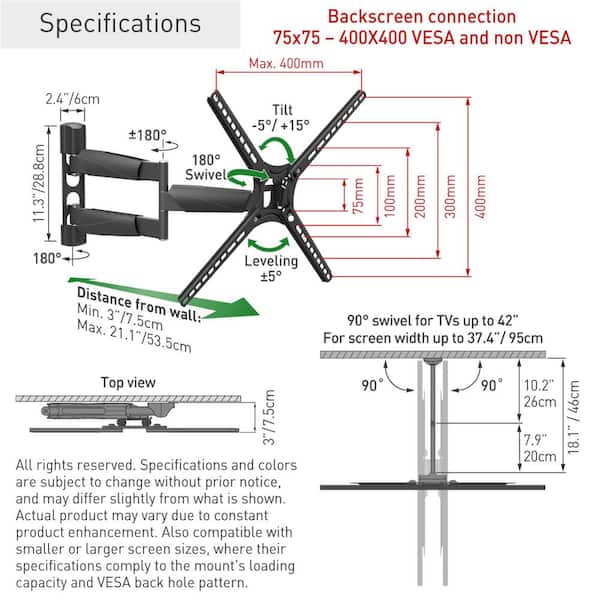 Barkan 13 in. to 65 in. Full Motion 4-Movement Long Flat/Curved TV Wall Mount Black Patented Touch and Tilt
