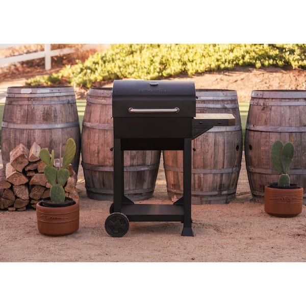 Cart-Style Charcoal Grill in Black with Side Shelf