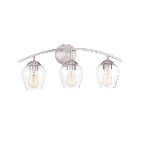 24 in. W x 10.37 in. H 3-Light Brushed Nickel Bathroom Vanity Light with Clear Glass Shades