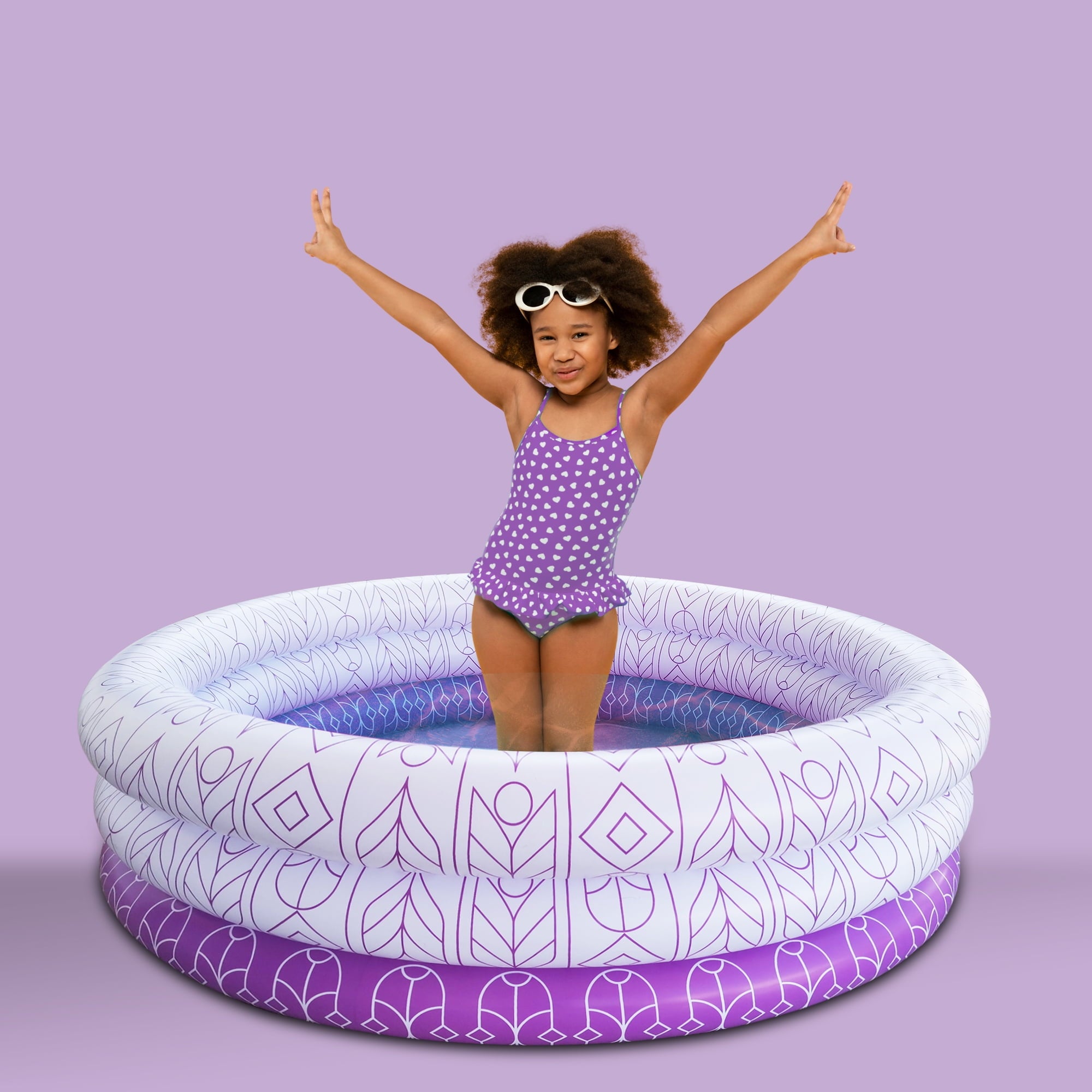Summer Club Inflatable 5.5ft 3 Ring Adult Pool- Spec of Purple Aztec Print