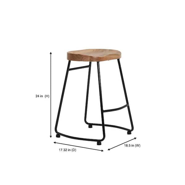 Modern Black Metal Backless Counter Stool with Wood Seat (Set of 2)