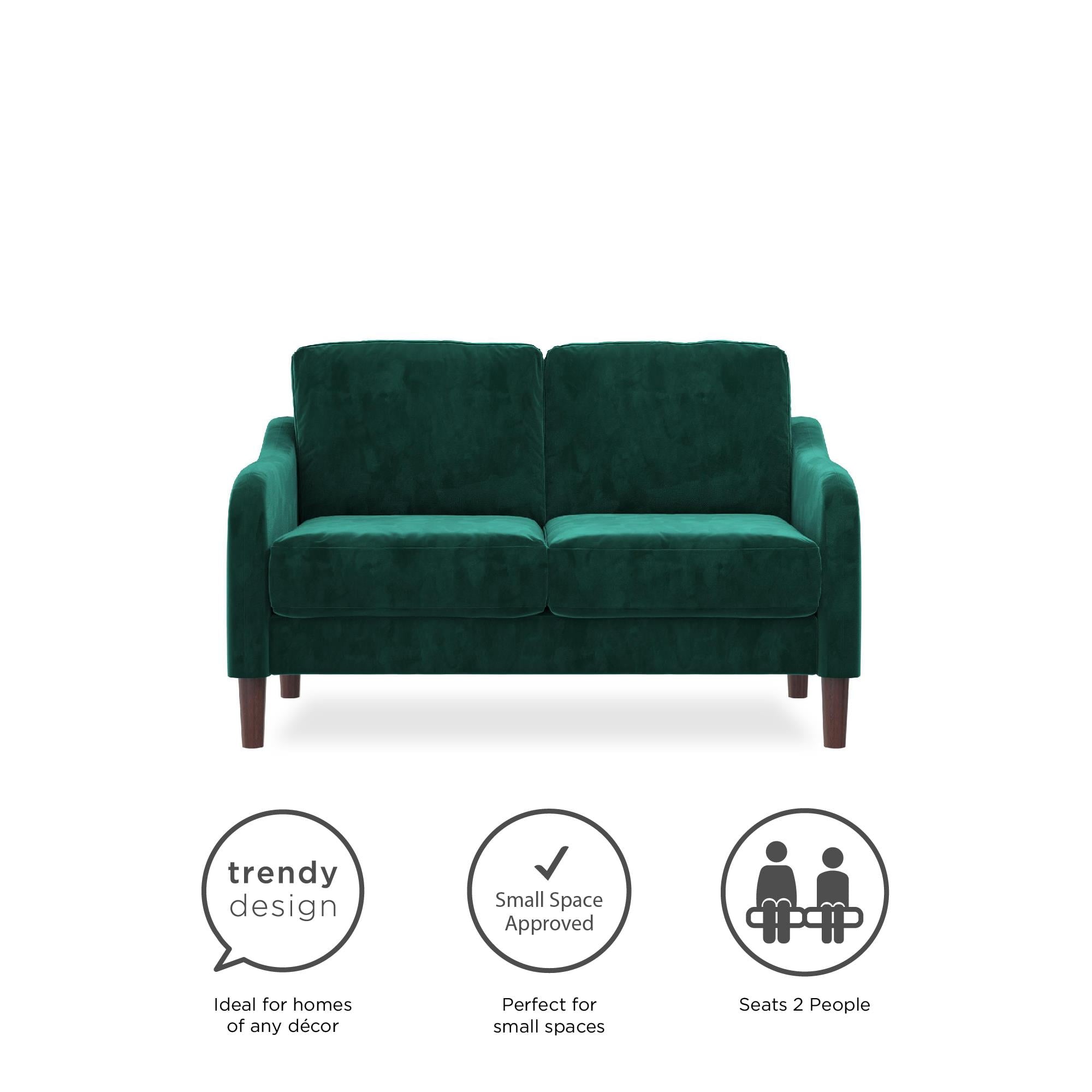 DHP Marbella 2-Seater Loveseat Sofa, Small Modern Couch, Green Velvet