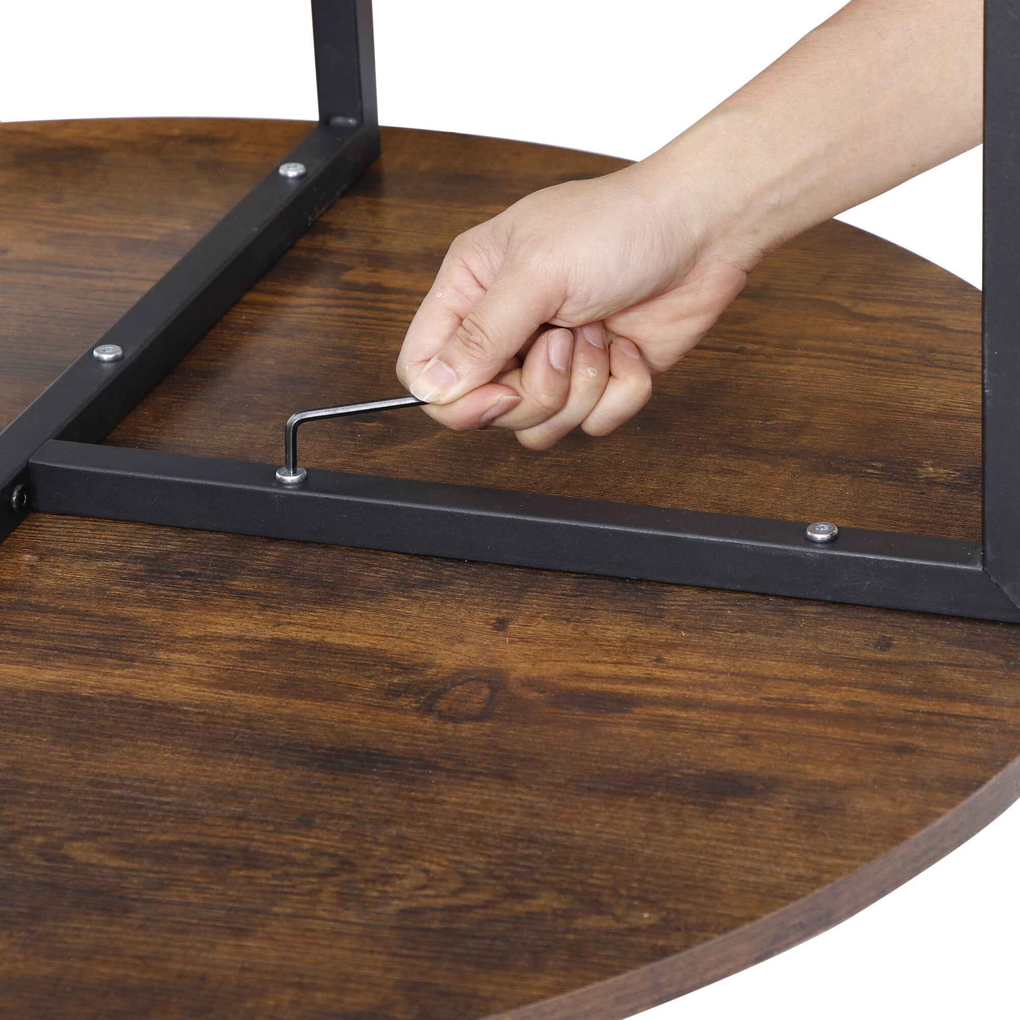 HomGarden 31.5-Inch Industrial Round Coffee Table with X-Base Metal Legs, Sofa Side Table Retro Cocktail Table for Home Office, Living Room, Rustic Brown