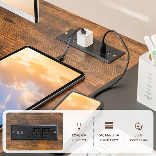 59 in. Rectangular Brown Wood Home Office Computer Desk Study Laptop Table Detachable Shelf