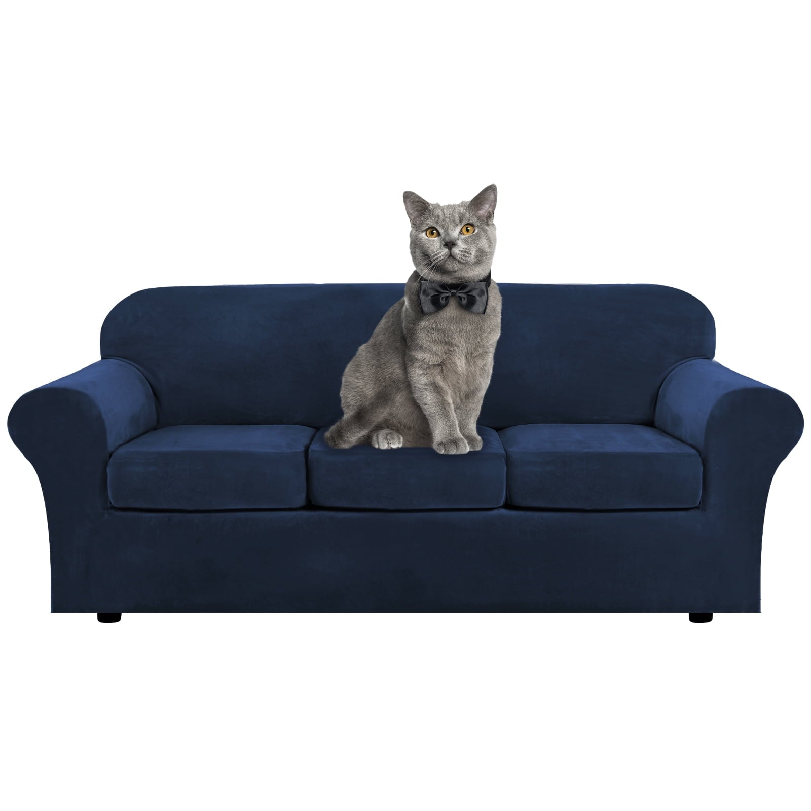 Topchances Velvet Plush 4 Piece Stretch Sofa Covers Couch Covers for 3 Cushion Couch 3 Seater Covers (Base Cover Plus 3 Individual Cushion Covers) Feature Thick Soft Stay in Place