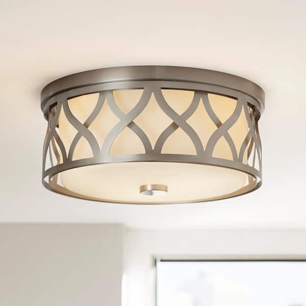 3-Light Brushed Nickel Flush Mount with Etched White Glass