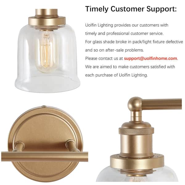 Coastal Bell Bathroom Vanity Light 2-Light Brass Gold Transitional Powder Room Wall Light with Clear Glass Shades