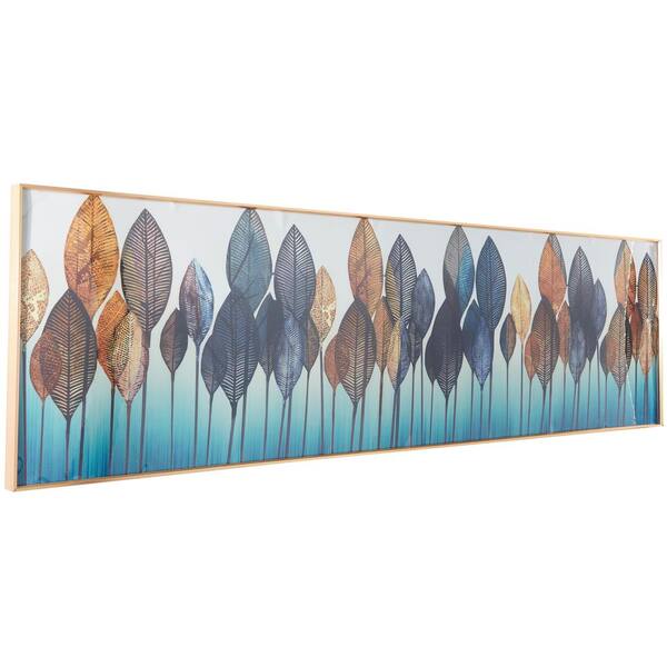 1- Panel Leaf Framed Wall Art with Gold Aluminum Frame 20 in. x 71 in.