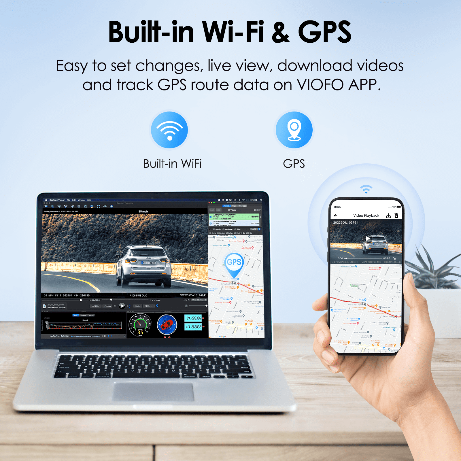 VIOFO Dual Dash Cam, 2K 1440P 60fps+1080P 30fps Front and Rear Dash Camera with Wi-Fi GPS, Parking Mode(A129 Plus Duo)
