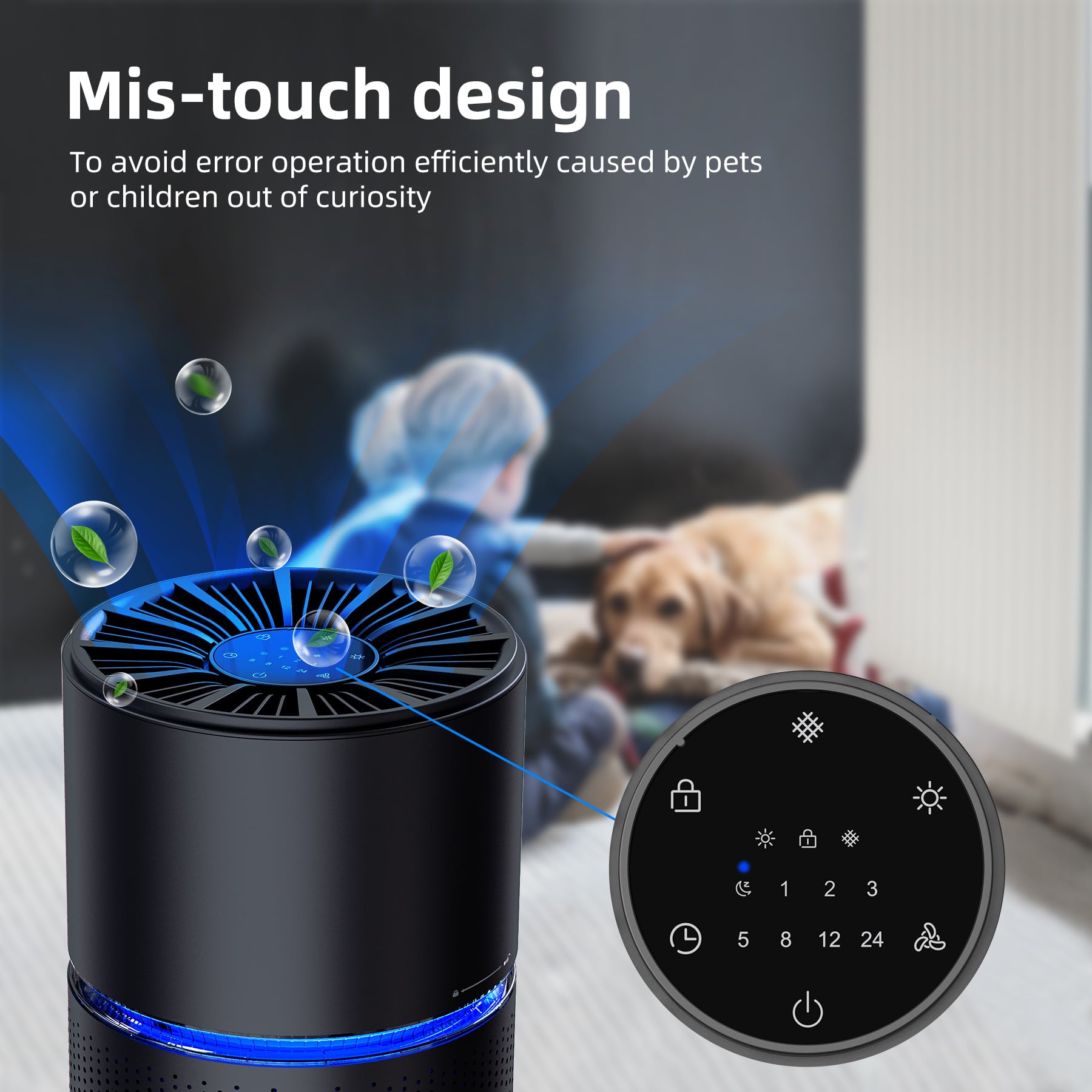 BREEZOME HEPA Air Purifier with Light Extra Large Room (620 Sq. Ft), Black