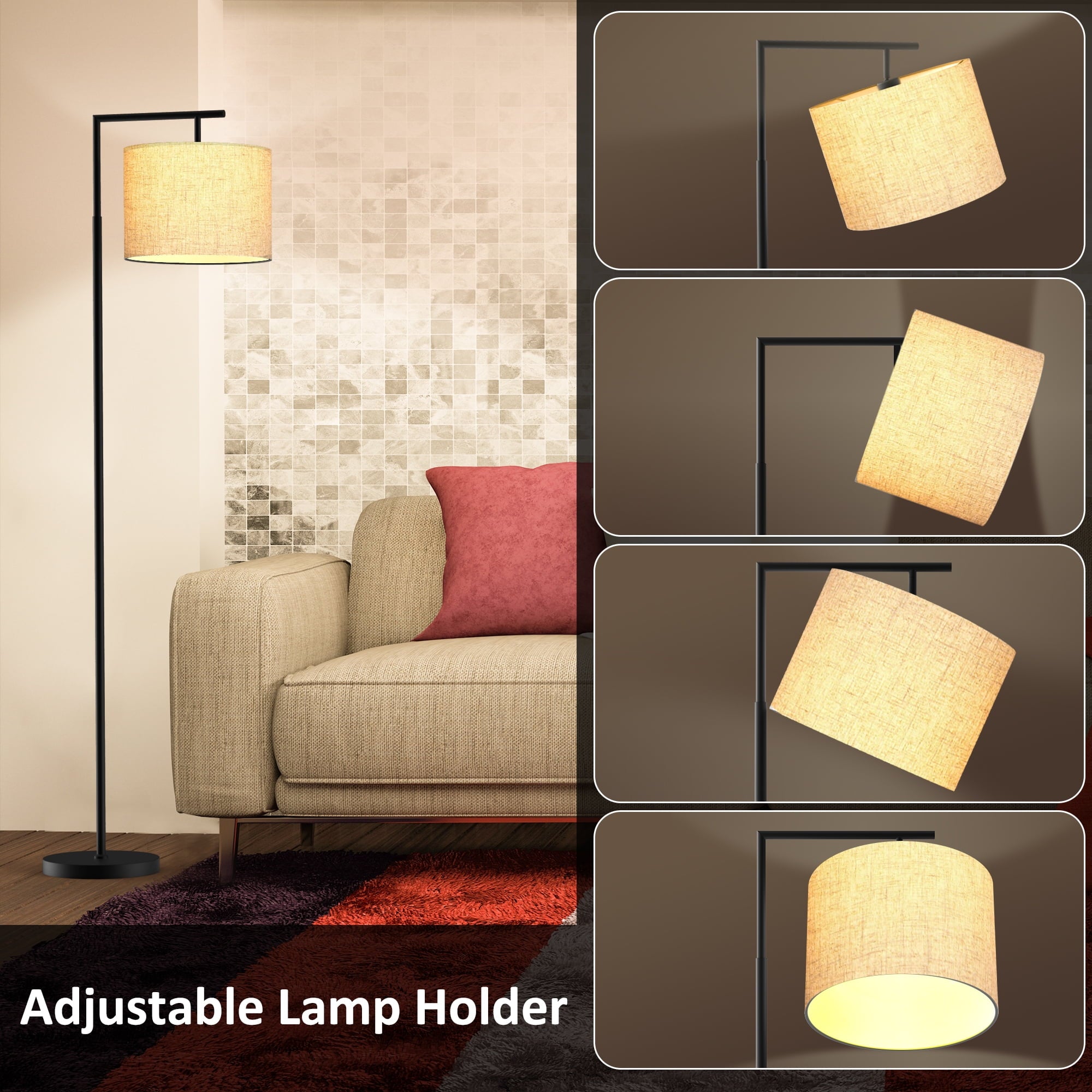 PAZZO Rotatable Arc Floor Lamp with Remote Control, for Living Room, Bedroom, Black