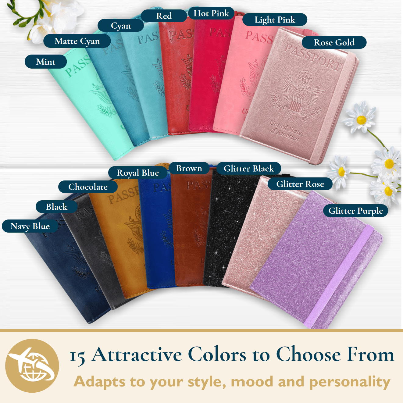 ComfiTime Passport Holder , Waterproof PU Leather Passport Holder with Vaccine Card Slot, RFID Blocking Passport Wallet Cover Case with Vaccination Card Protector, Rose Gold