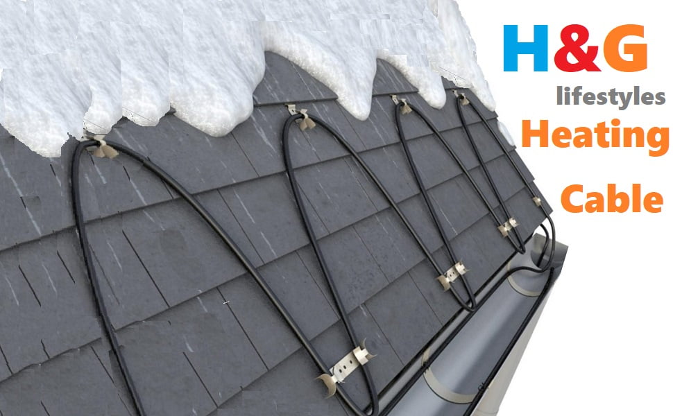 H&G lifestyles 30ft Roof Snow Heating Cable Self-Regulating De-Icing Plug-in Ready Deicing Cable 8 Watts