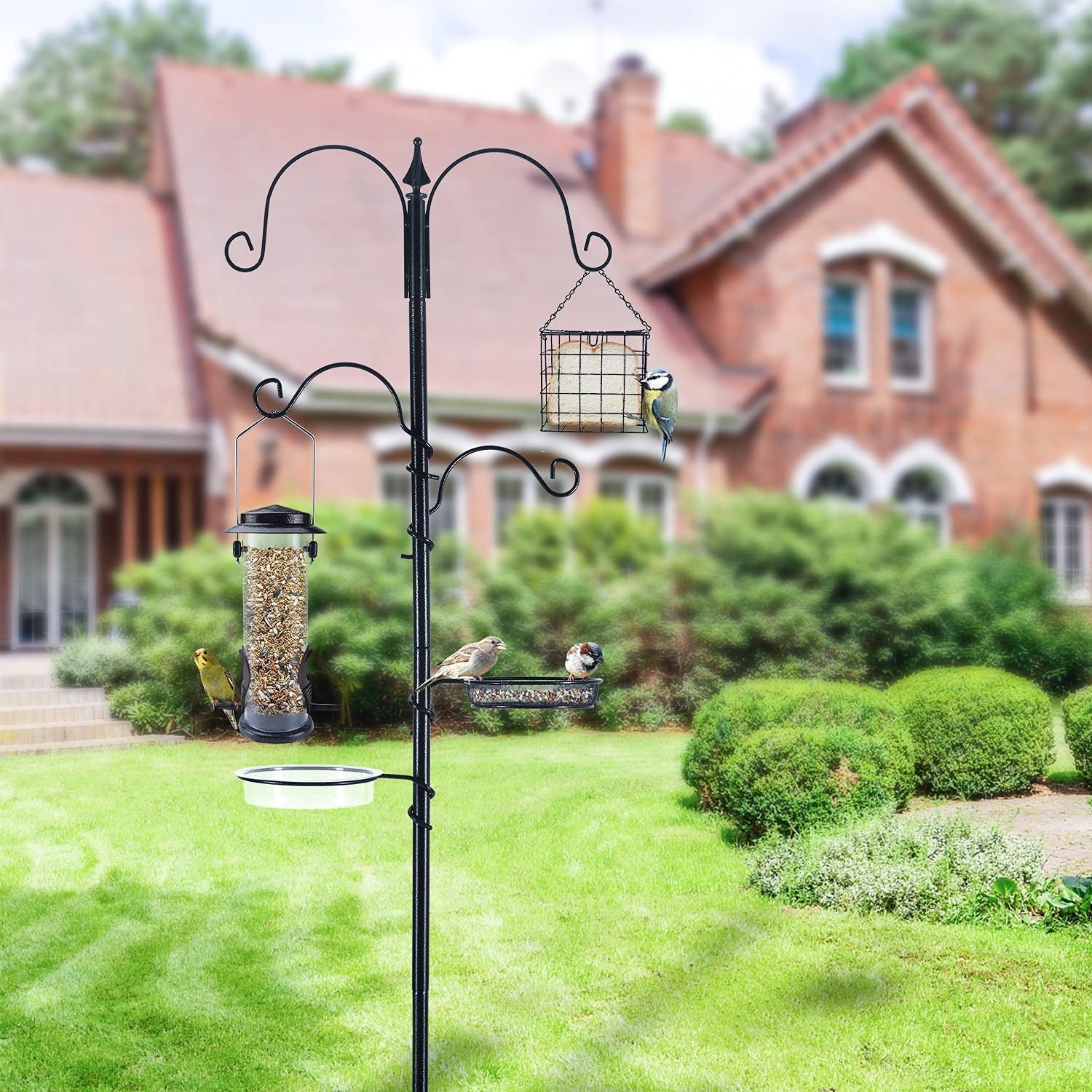 Urban Deco Bird Feeding Station Multi Feeder Hanging Kit with Suet Cage and Bird Bath Black 75.6 in Height