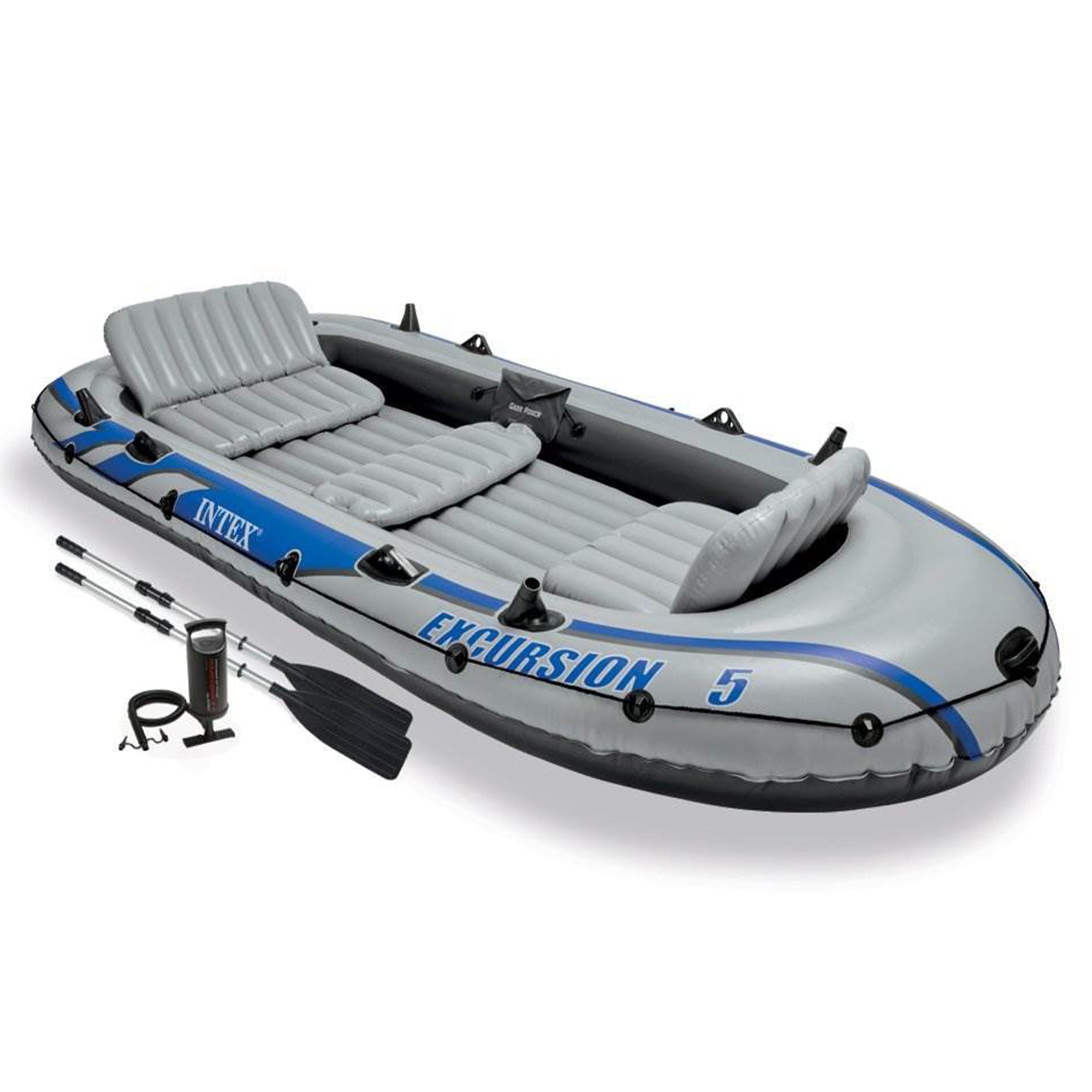 Intex 5 Person Inflatable Boat Set, Trolling Motor, & Boat Motor Mount Kit
