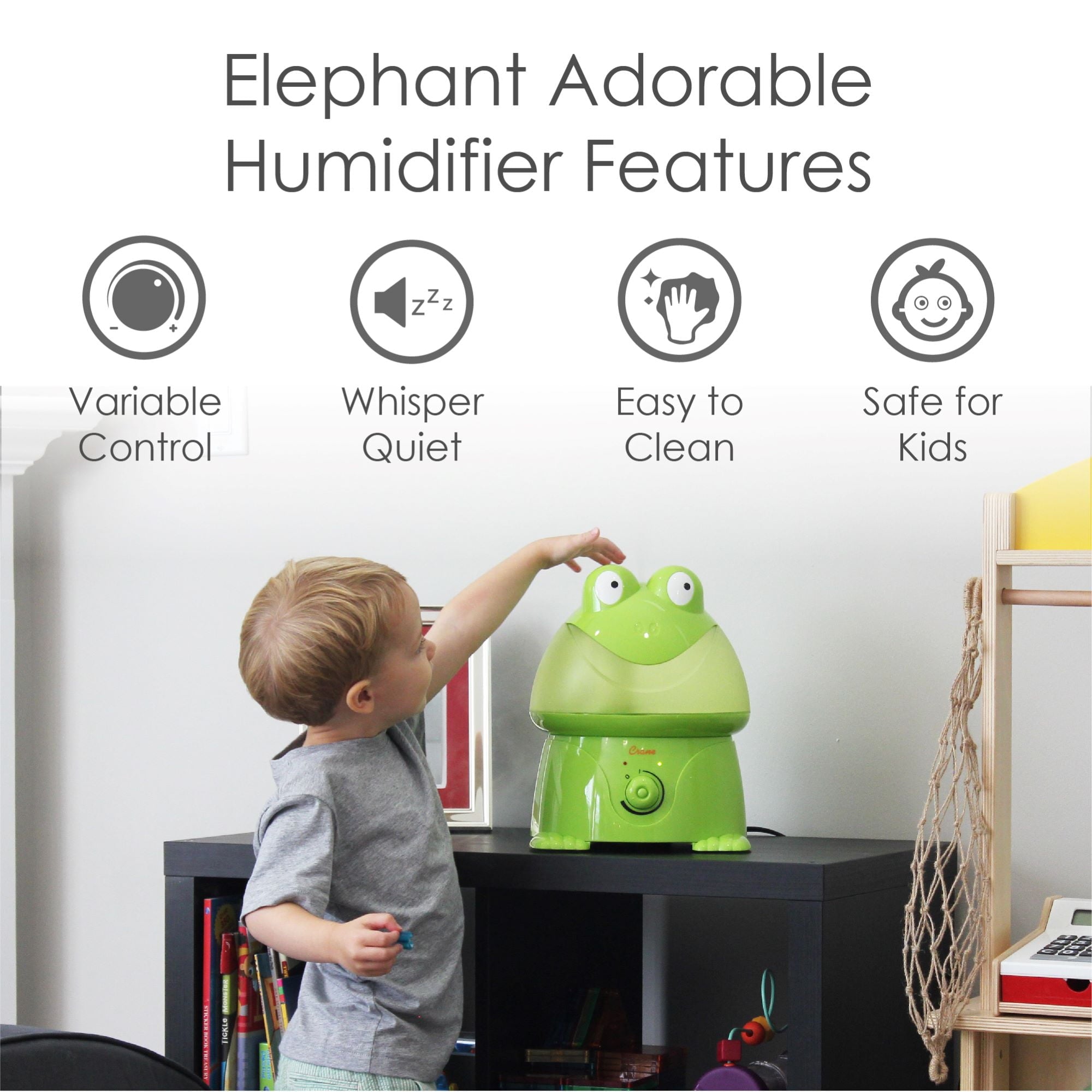 Crane USA Adorable Ultrasonic Cool Mist Humidifier, 1 Gallon, 500 Sq Ft Coverage, 24 Hour Run Time - Frog