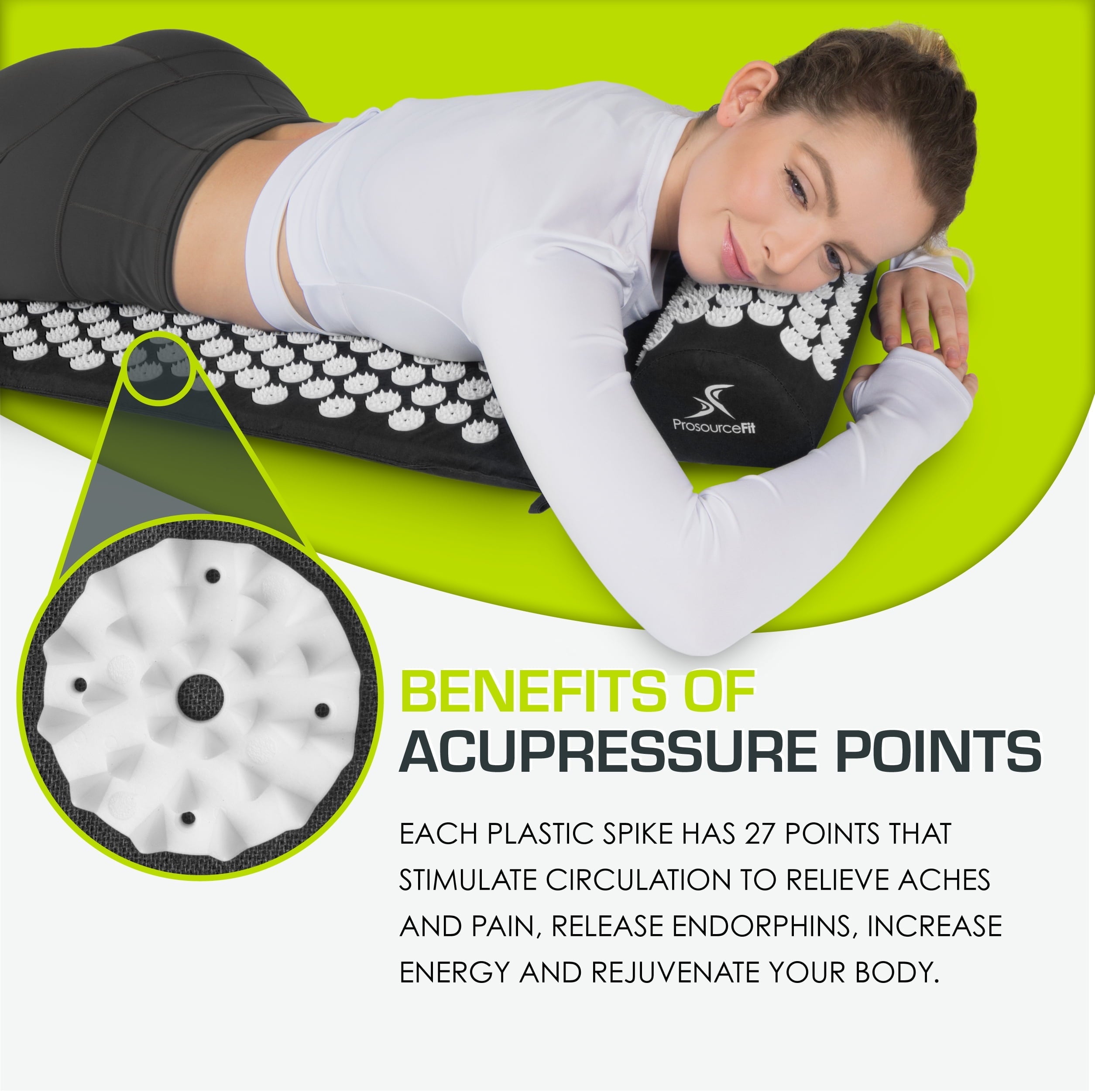 ProsourceFit Acupressure Mat and Pillow Set, Black