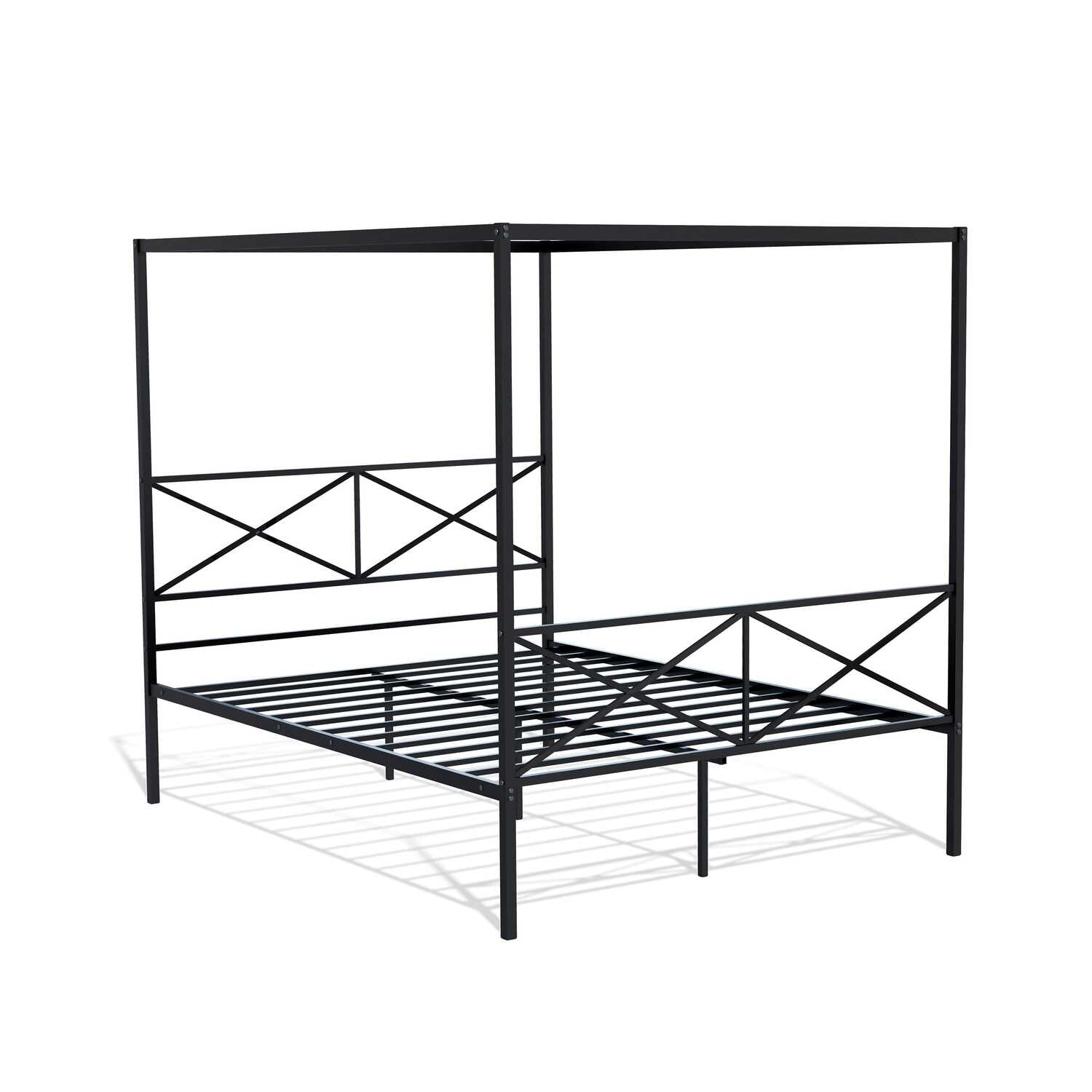 East West Furniture - GEQCBLK - Glendale Platform Bed Frame with Modern Style Headboard and Footboard - Canopy Metal Frame in Powder Coating Black
