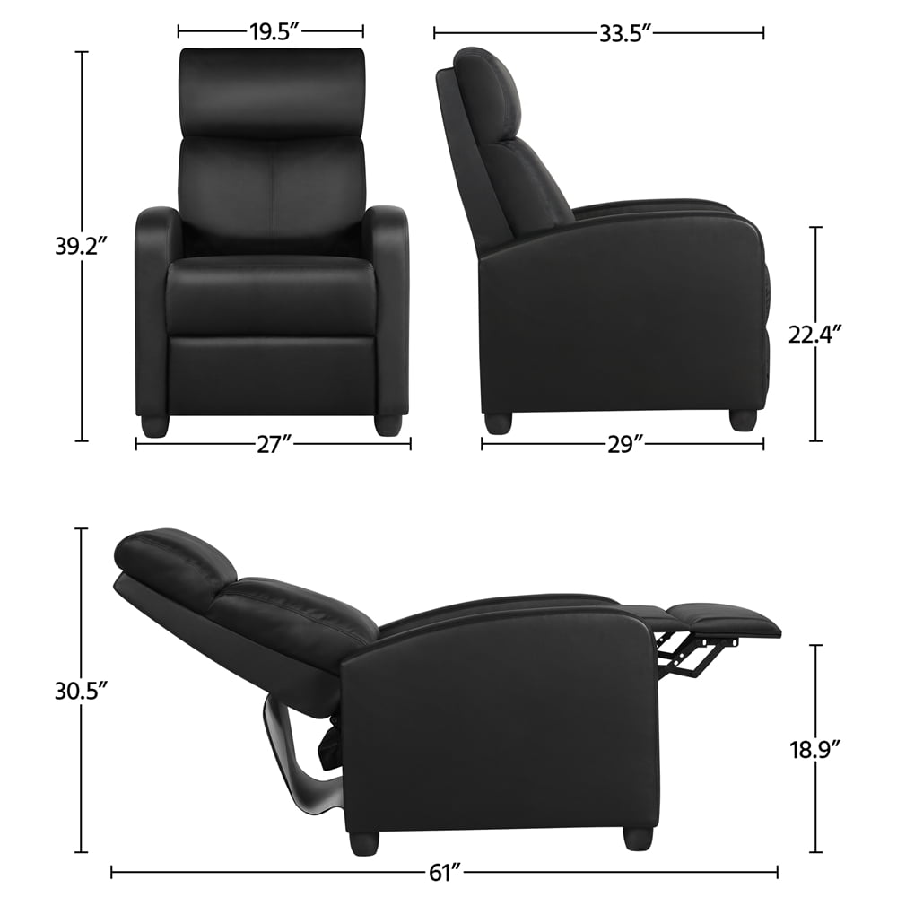 Easyfashion Faux Leather Push Back Theater Recliner, Black