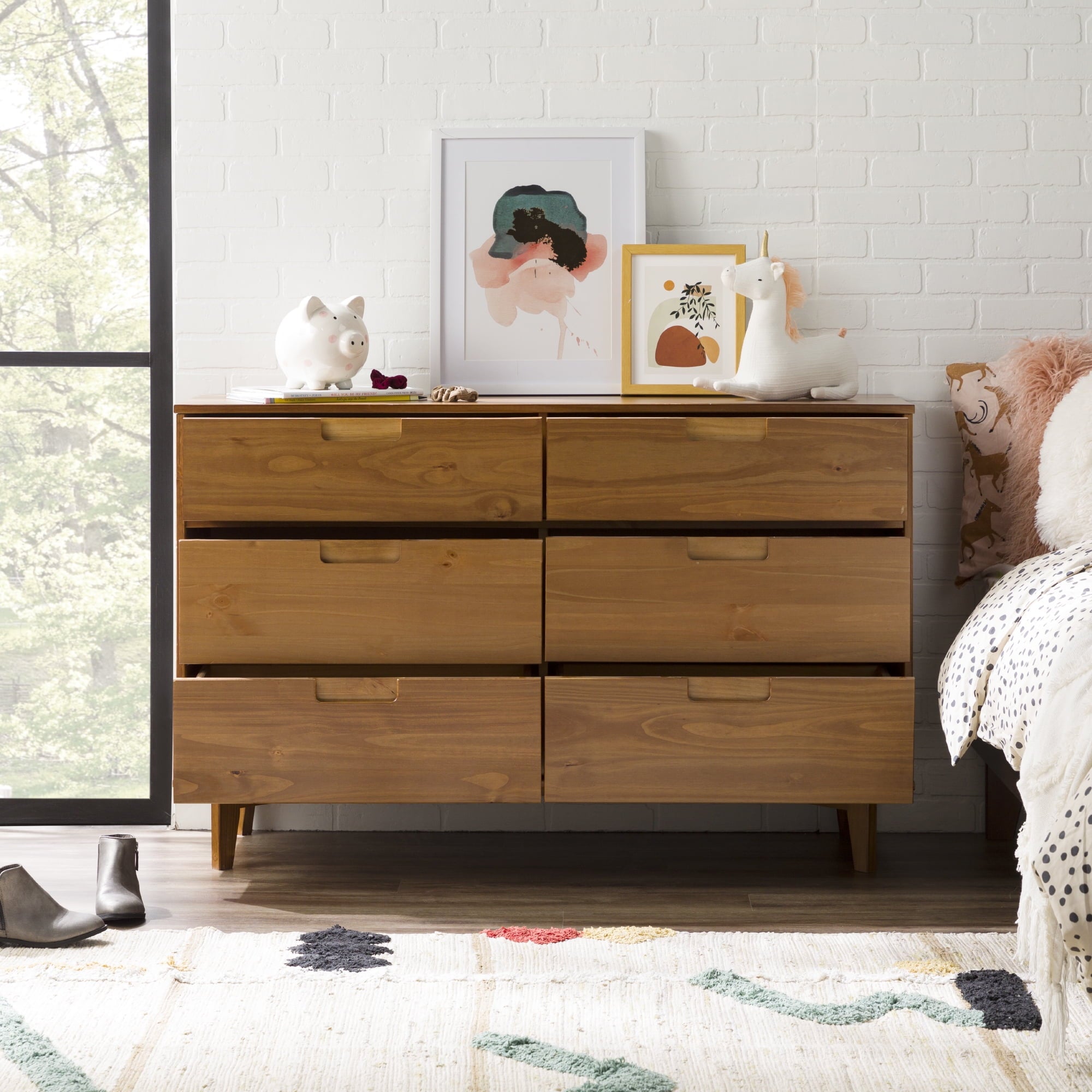 Walker Edison Sonoma 6-Drawer Solid Wood Caramel Dresser