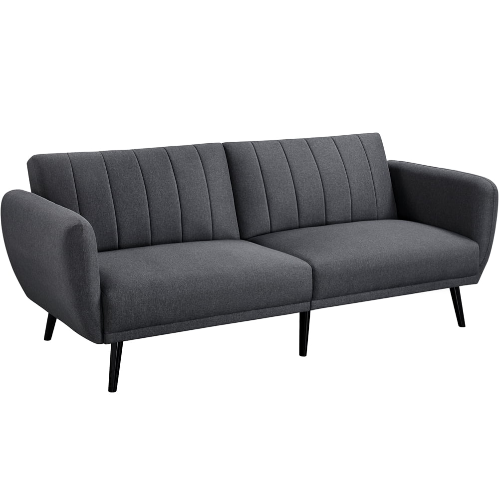 Alden Design Fabric Convertible Ribbed Futon Sofa Bed, Gray