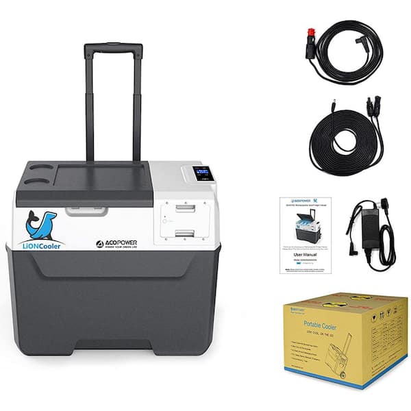 LiONCooler 52 Qt. Battery Powered Portable Chest Fridge Freezer with 10+ Hour Run Time and DC/AC Solar Panel Included