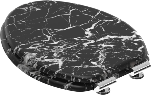ELONGATED, Silent Slow Close, Molded Wood Adjusting Toilet Seat, Marble Black