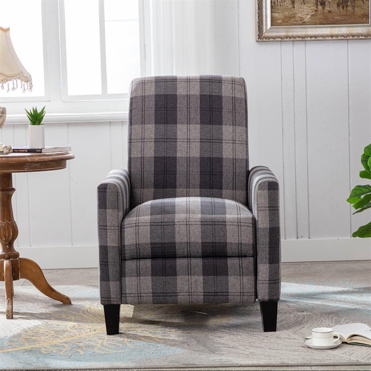 Recliners Chair, Manual Rocker Recliner Cloth Chair with Thick Seat Cushion & 150 Degrees Adjustable Backrest, Adjustable Reclining Chairs Single Modern Recliners for Bedroom Living Room, Grey Mix