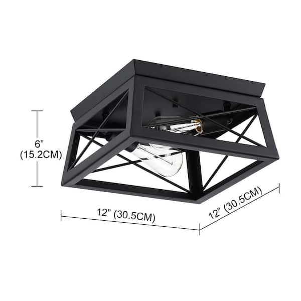 12 in. 2-Light Matte Black Flush Mount