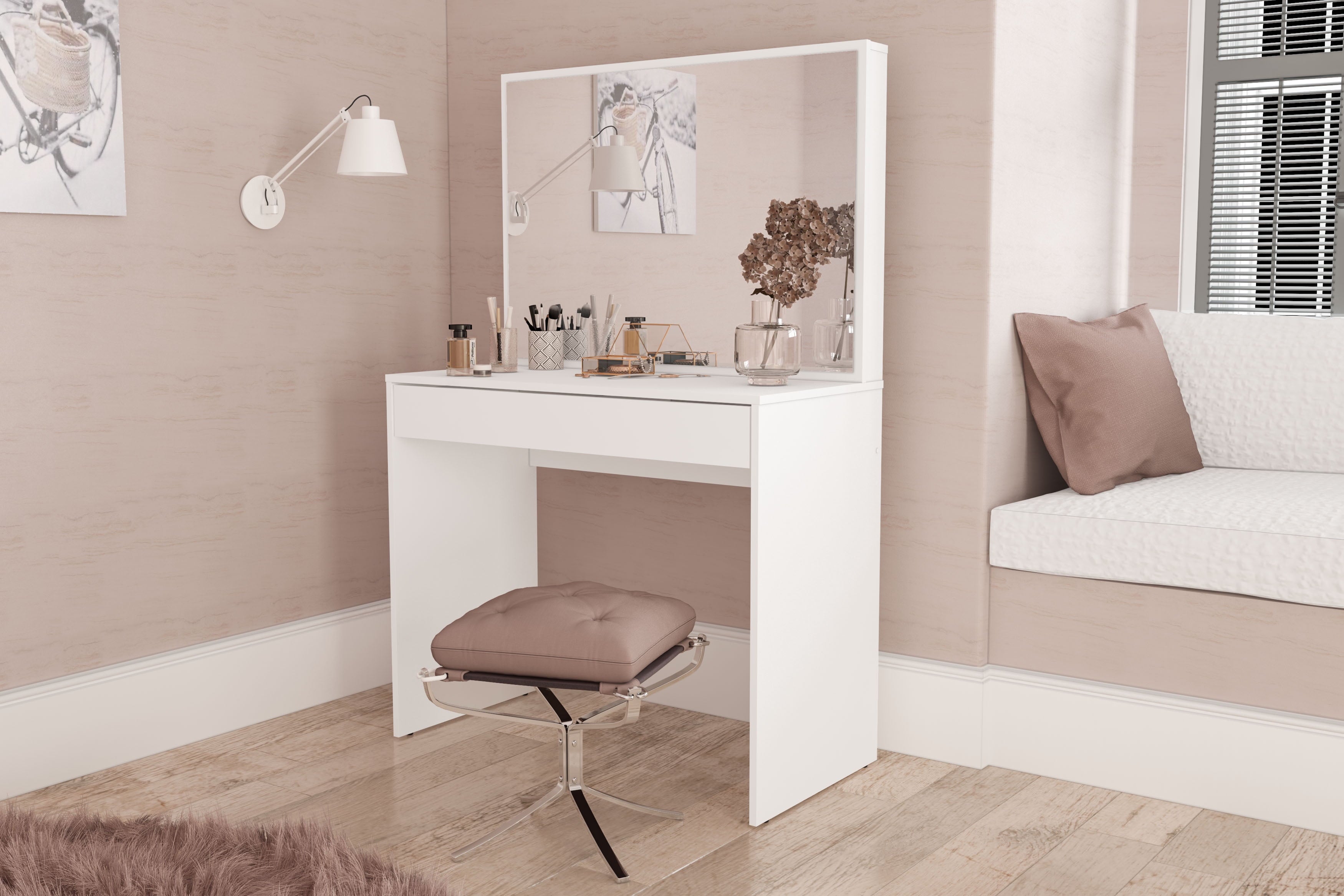 Polifurniture Virginia Modern Vanity Table, White Finish